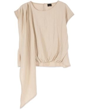 Oltre Viskose-Mischgewebe-Bluse Mit Drapierung - Natur