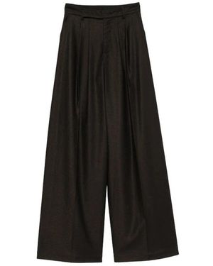 LE SULLY STUDIO Broeken ,Bruin ,Wol Wijde Broek Met Plooien - Zwart