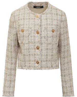 Versace Tweed Cardigan Jas - Naturel