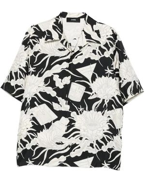 Amiri Schwarzes Blumenmuster V-Ausschnitt Shirt