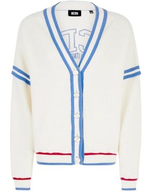 Gcds Truien & Vesten ,Wit ,Katoen Logo Gebreide Cardigan - Blauw