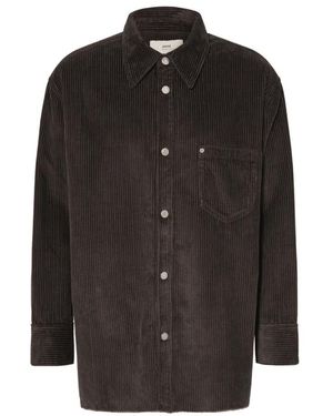 Ami Paris Jassen ,Grijs ,Katoen Corduroy Overshirt Met Zijsplit - Zwart