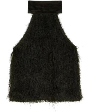Patrizia Pepe Tops ,Zwart ,Polyester Top Met Franjes En Hoge Hals