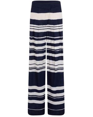 Veronica Beard Broeken ,Blauw ,Linnen Heron Crossover Tailleband Extra Wijde Pijpen Broek