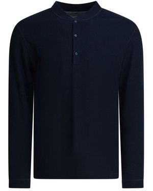 Brunello Cucinelli Baumwoll-Waffeljersey Langarm-T-Shirt Mit Henley-Kragen - Blau