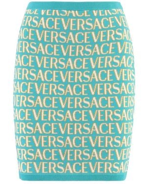 Versace Rokken ,Blauw ,Katoen Logo Jacquard Gebreide Minirok