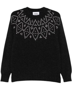 Alpha Studio Truien & Vesten ,Zwart ,Trui Met Ronde Hals En Studs
