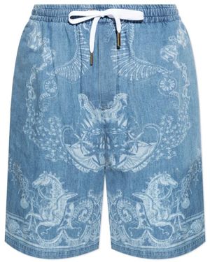 Versace Barocco Jacquard Chambray Denim Shorts - Blau