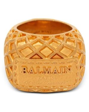 Balmain Accessoires ,Geel ,Gegraveerd Logo Messing Slip-On Sieraden - Metallic