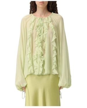 Blumarine Elegante Gerimpelde Blouse Met Striknek - Groen