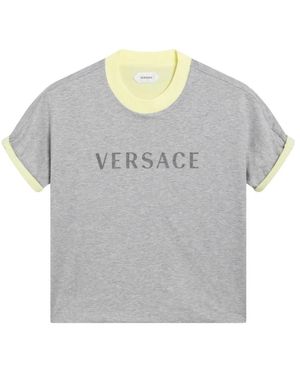 Versace Tops ,Grijs ,Katoen Bedruikt Stretch Katoen-Jersey T-Shirt