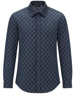 Gucci Overhemden ,Blauw ,Katoen Gg Chambray Katoenen Denim Shirt