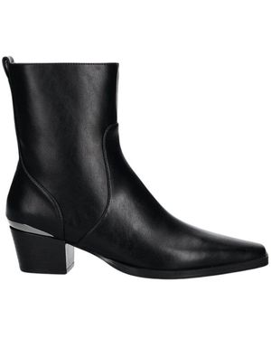 Twinset Schoenen ,Zwart ,Leer Enkellaarsjes Met Lage Schacht