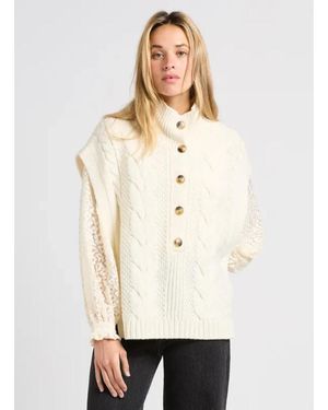 Suncoo Jassen ,Wol Geribbelde Vest Met Hoge Hals - Naturel