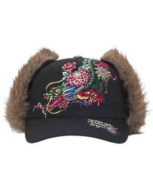 Ed Hardy Crawling Dragon Trapper 5 Panel Trucker Cap - Schwarz