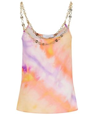Rabanne Oranger Satin Drapiertes Ärmelloses Top - Pink
