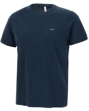 Sun 68 Tops ,Blauw ,Linnen Jersey Linnen T-Shirt