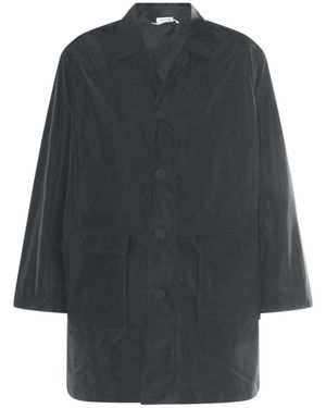Thom Browne Jassen ,Grijs ,Logo-Print Enkelrijige Jas - Zwart