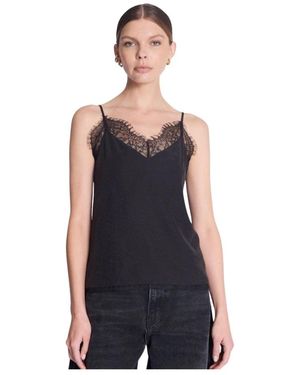 Berenice Top Taylor Schwarzes Seidentop Mit Spitze - Blau