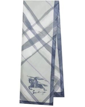 Burberry Breiter Seiden-Schal Im Aquarell-Check-Design - Blau