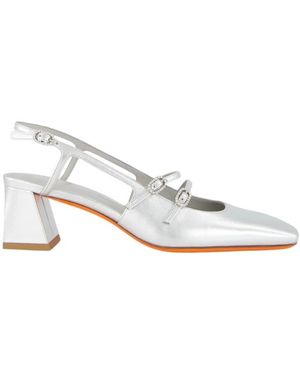 Santoni Silberne Slingback-Pumps Mit Mittelhohem Absatz - Weiß