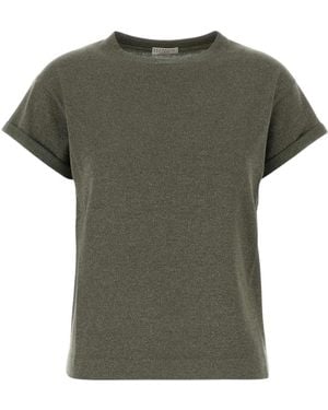 Brunello Cucinelli Truien & Vesten ,Groen ,Kasjmier M41810000 T-Shirt Met Korte Mouwen