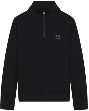 Courreges Hoodies & Sweatvesten ,Zwart ,Wol Zipped Mockneck Sweater