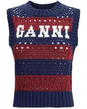 Ganni Round-Neck Knitwear - Blue