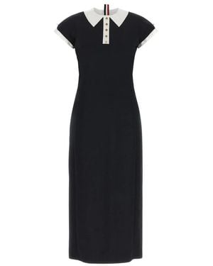 Thom Browne Kleedjes ,Zwart ,Wol Couture Sleeve Polo Jurk