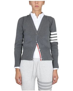 Thom Browne Truien & Vesten ,Grijs ,Wol Wol 4-Streep V-Hals Vest - Blauw
