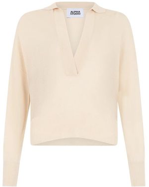 Alpha Studio V-Neck Knitwear - White