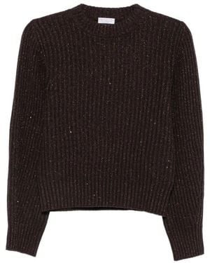 Brunello Cucinelli Truien & Vesten ,Bruin ,Katoen Trui Met Engelse Rib En Diamantgaren - Zwart