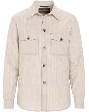 Oscar Jacobson Jassen ,Wol Maverick Seersucker Shirt Jacket - Naturel
