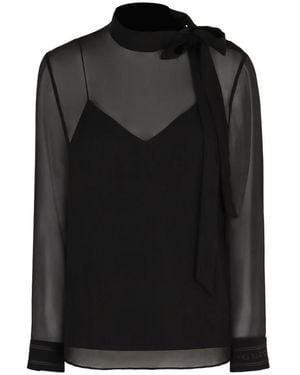 Gucci Overhemden ,Zwart ,Bow Silk Blouse