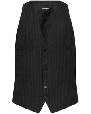 DSquared² Wool Striped Vest - Zwart