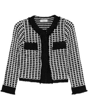 Charlott Jassen ,Veelkleurig ,Textured Knit Open Front Jacket With Faux Pockets - Zwart
