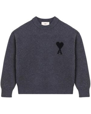 Ami Paris Ami De Coeur Rundhals-Pullover - Blau