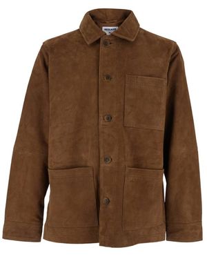 Sebago Lederjacke Mit Aufgesetzten Taschen Und Knöpfen - Braun