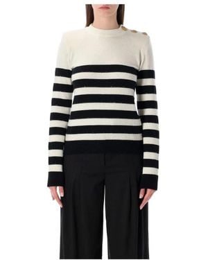 Balmain Truien & Vesten ,Veelkleurig ,Kasjmier Gestreepte Gebreide Trui Met Knopen - Zwart