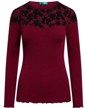 Tooche Blumenspitze Bordeaux Langarmshirt - Rot