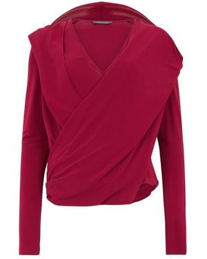 Alberta Ferretti Tops ,Rood ,Gelaagde V-Hals Top