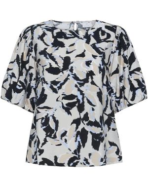 Kaffe Bluse Mit Blätterdruck/Schwarz/Blau