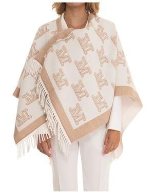 Max Mara Jassen ,Wit ,Wol Dubbelzijdige Franje Zoom Wollen Cape