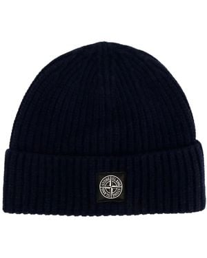 Stone Island Accessoires ,Blauw ,Wol Ribbed Knit Beanie