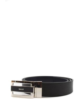 Bally Accessoires ,Zwart ,Leer Omkeerbare Leren Riem Met Zilverkleurige Gesp