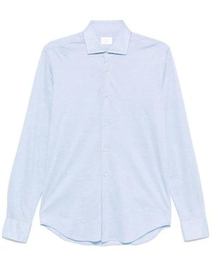 Xacus Blauw Piqué Weefsel Overhemd