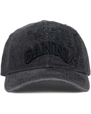 Ganni Washed Embroidery Denim Cap - Zwart