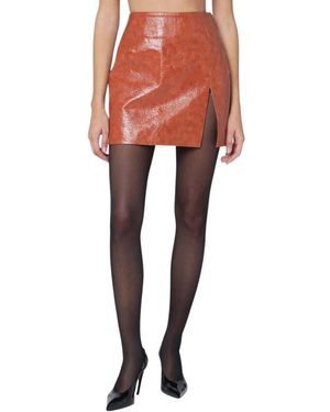 ANDAMANE Rokken ,Bruin ,Bruine Leren Rok Met Unieke Stijl - Roze