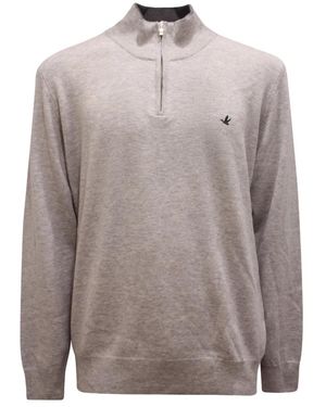 Brooksfield Wol Half Zip Sweater Gemaakt - Grijs