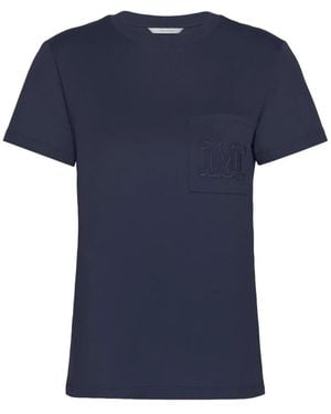 Max Mara Tops ,Blauw ,Katoen T-Shirt Met Ronde Hals